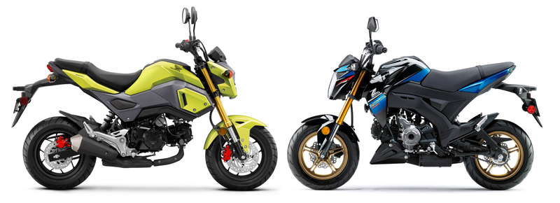The competition? The Honda Grom, left, and the Kawasaki Z125 Pro.